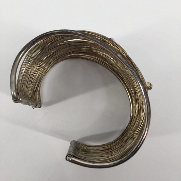 Handmade Metal Wire Wrist Cuff Bracelet Artist Designed Gold Tone Minimalist - Picture 4 of 6